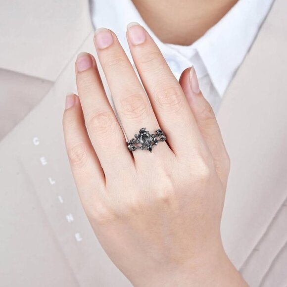 Natural Black Rutilated Quartz Ring Sets for Women - Picture 9 of 10